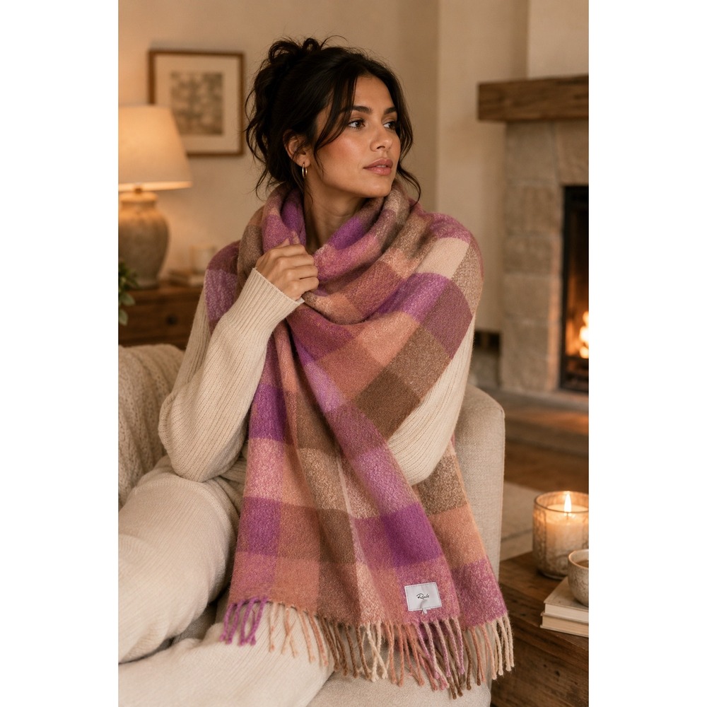 Rails Scarf Wrap Shawl Oversized Plaid Brushed Fringe Cozy Warm Purple Tan Brown